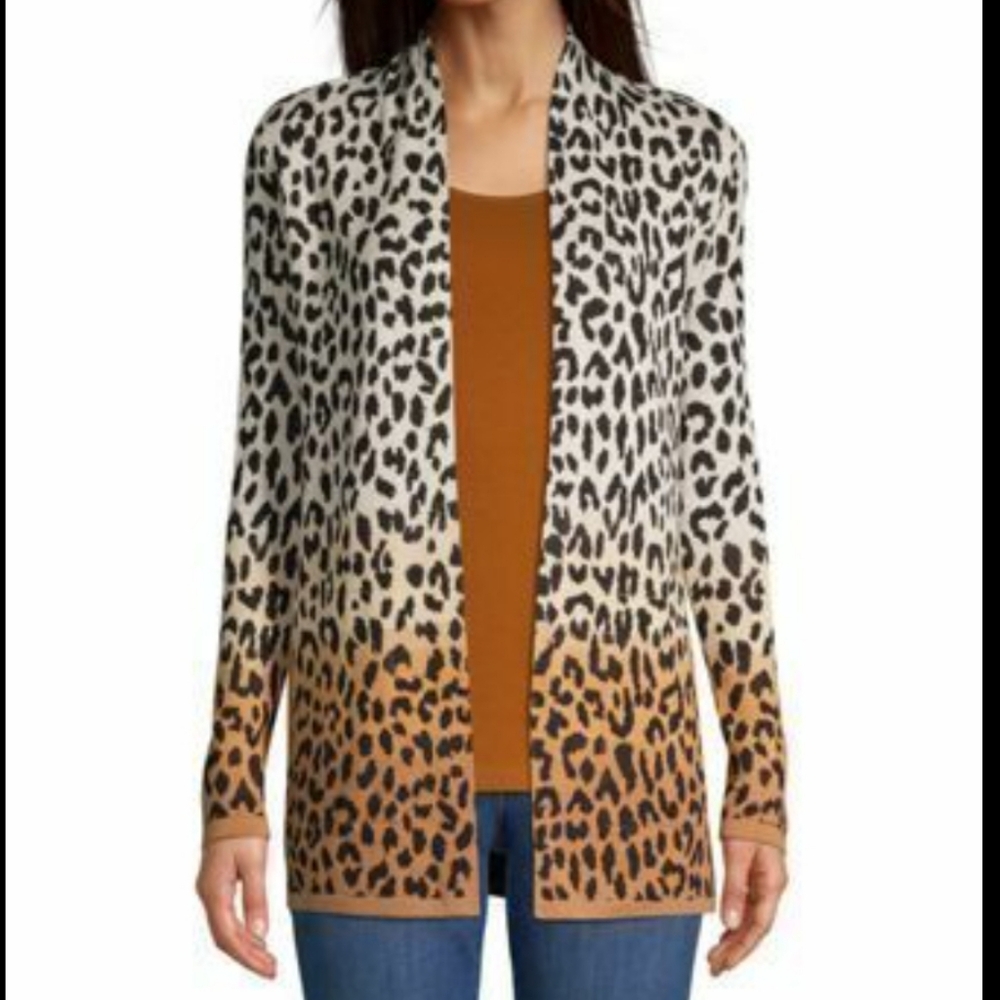 Lands' End cheetah animal print open front cardigan ombre size 2x
